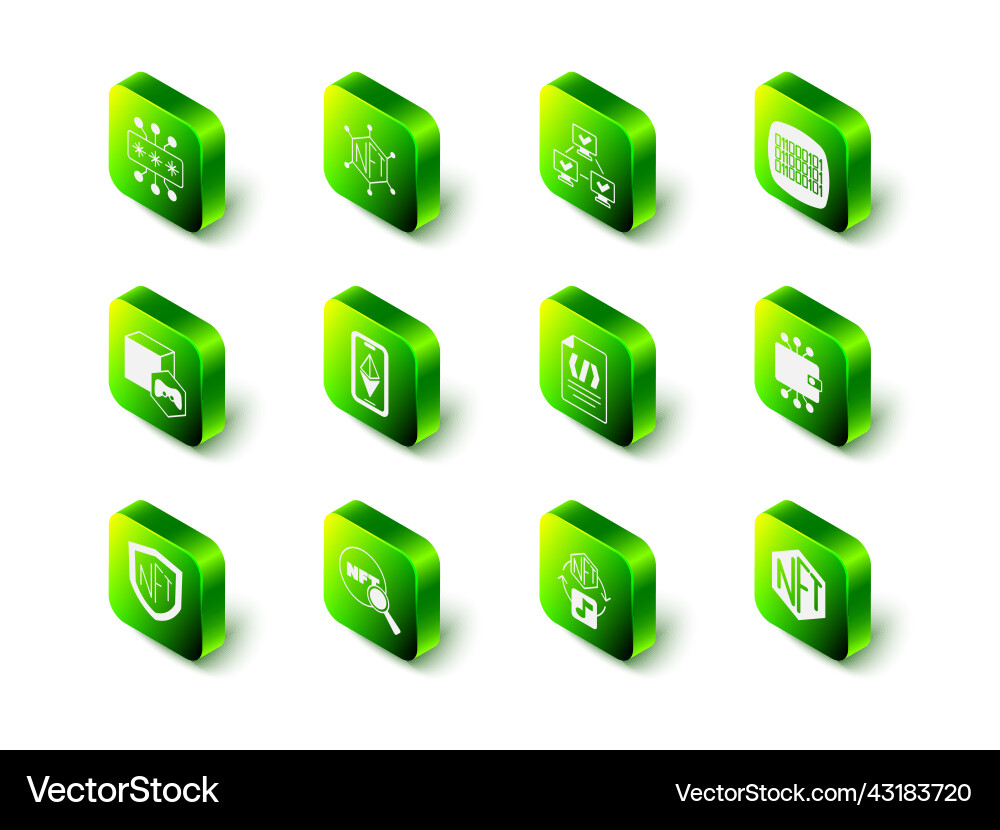 Set nft blockchain technology binary code vector image