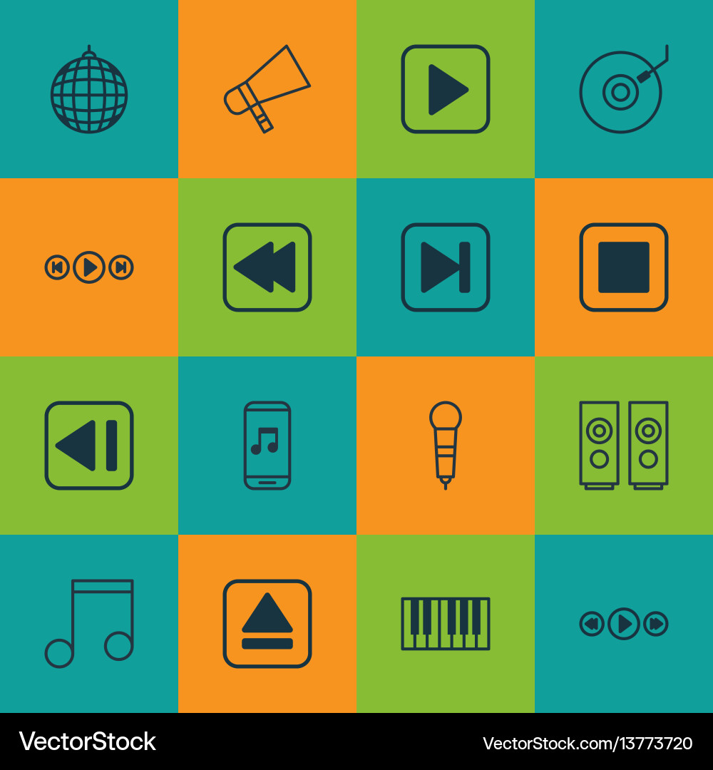 Set of 16 multimedia icons includes extract Set of 16 multimedia icons includes extract vector image