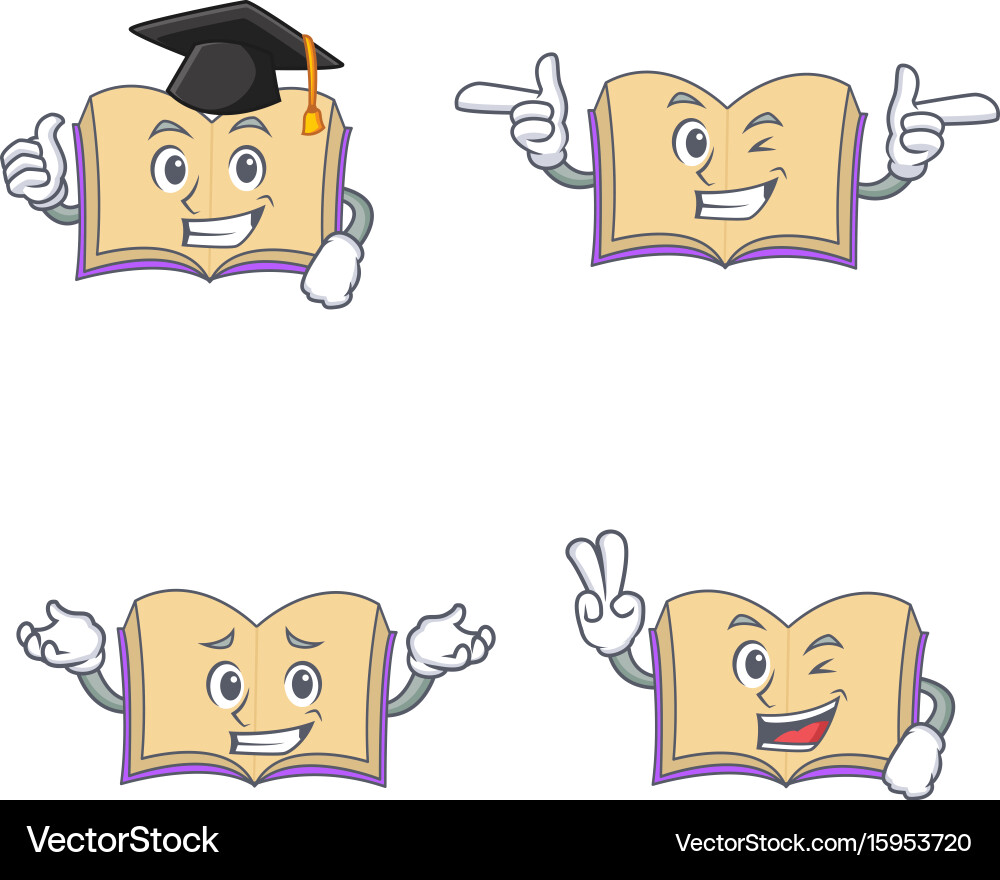 Set of open book character with graduation wink vector image