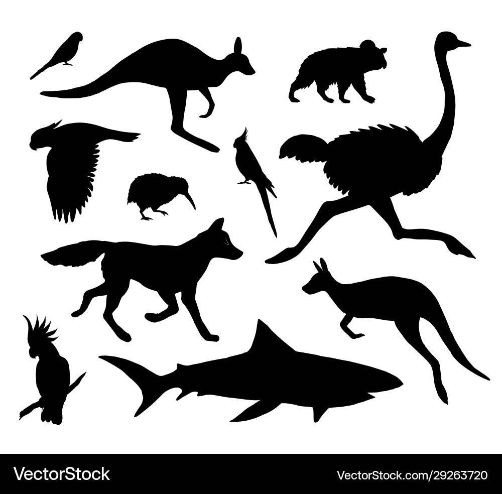 Setblack australia animals silhouette Setblack australia animals silhouette vector image