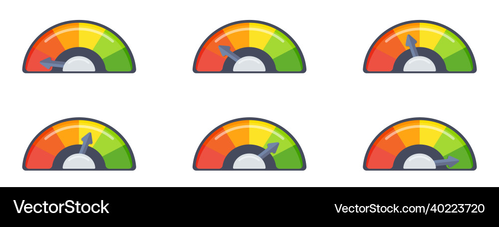 Speedometer scale with an arrow in different Speedometer scale with an arrow in different vector image