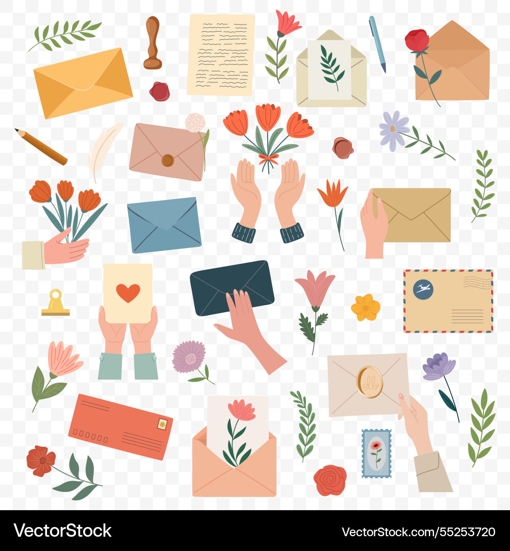 Vintage Blumen Buchstaben und Umschlag Liebe Vintage Blumen Buchstaben und Umschlag Liebe vektorbild