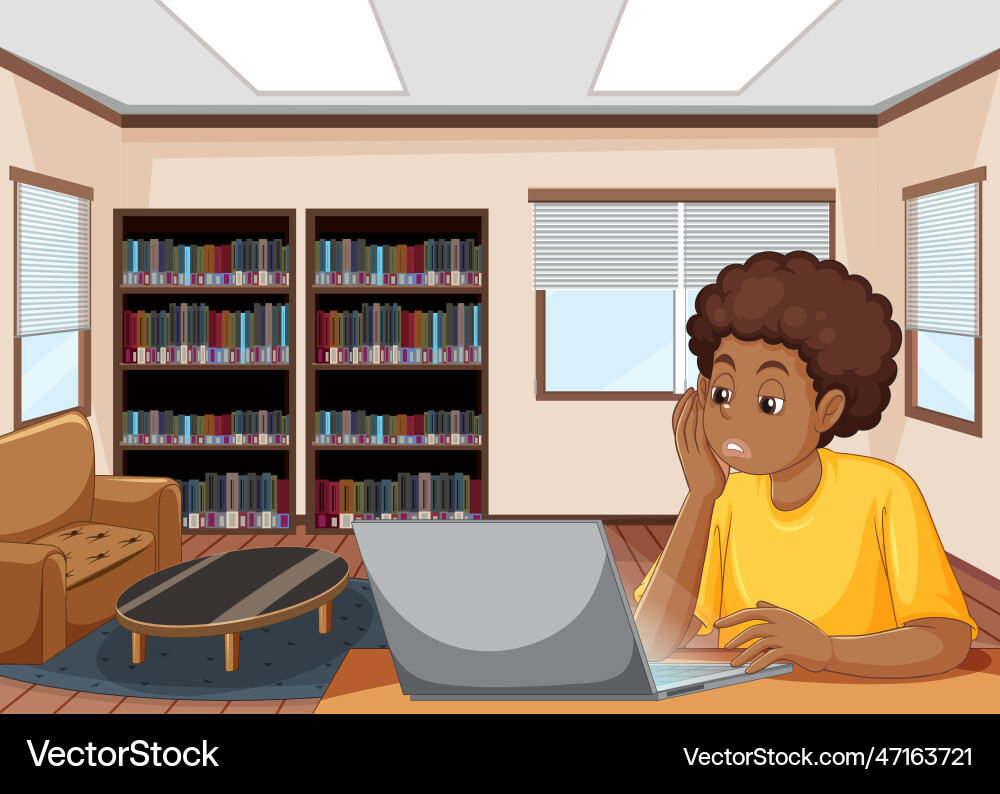 A man uring computer with bored face A man uring computer with bored face Vector Image