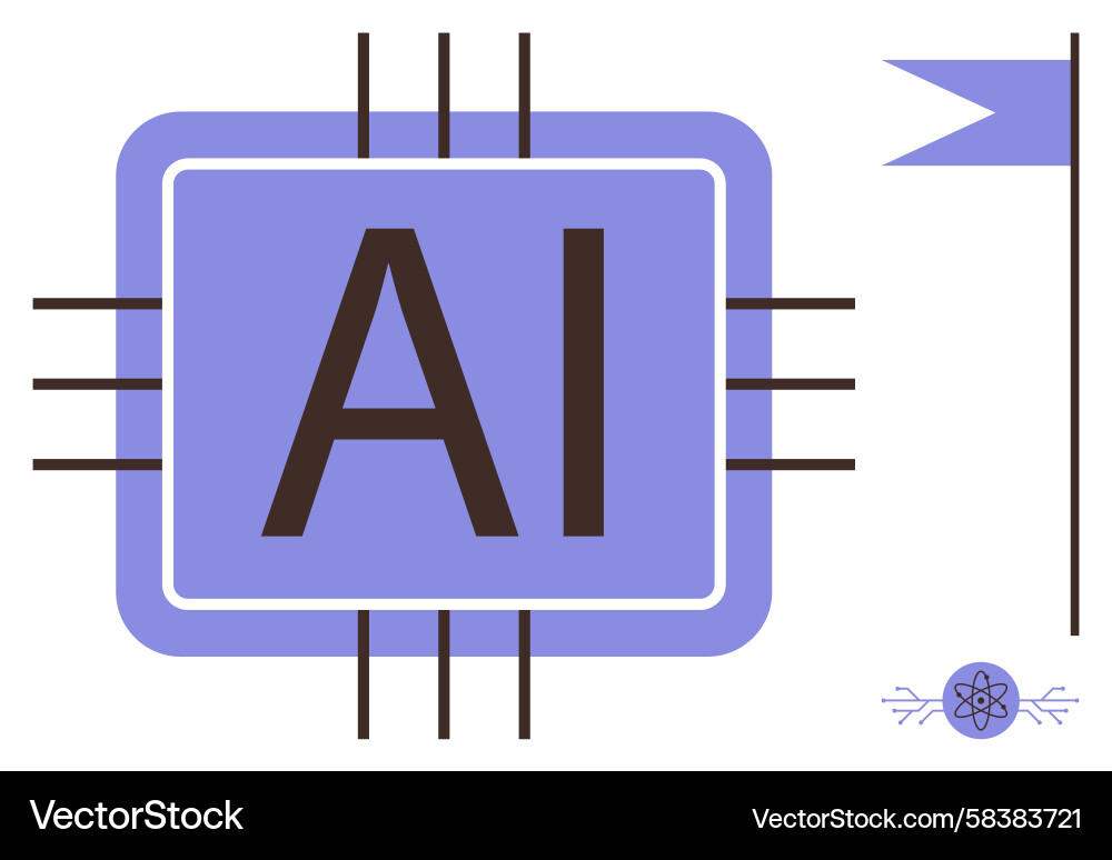AI Chip with Circuitry and Flag Vector Image