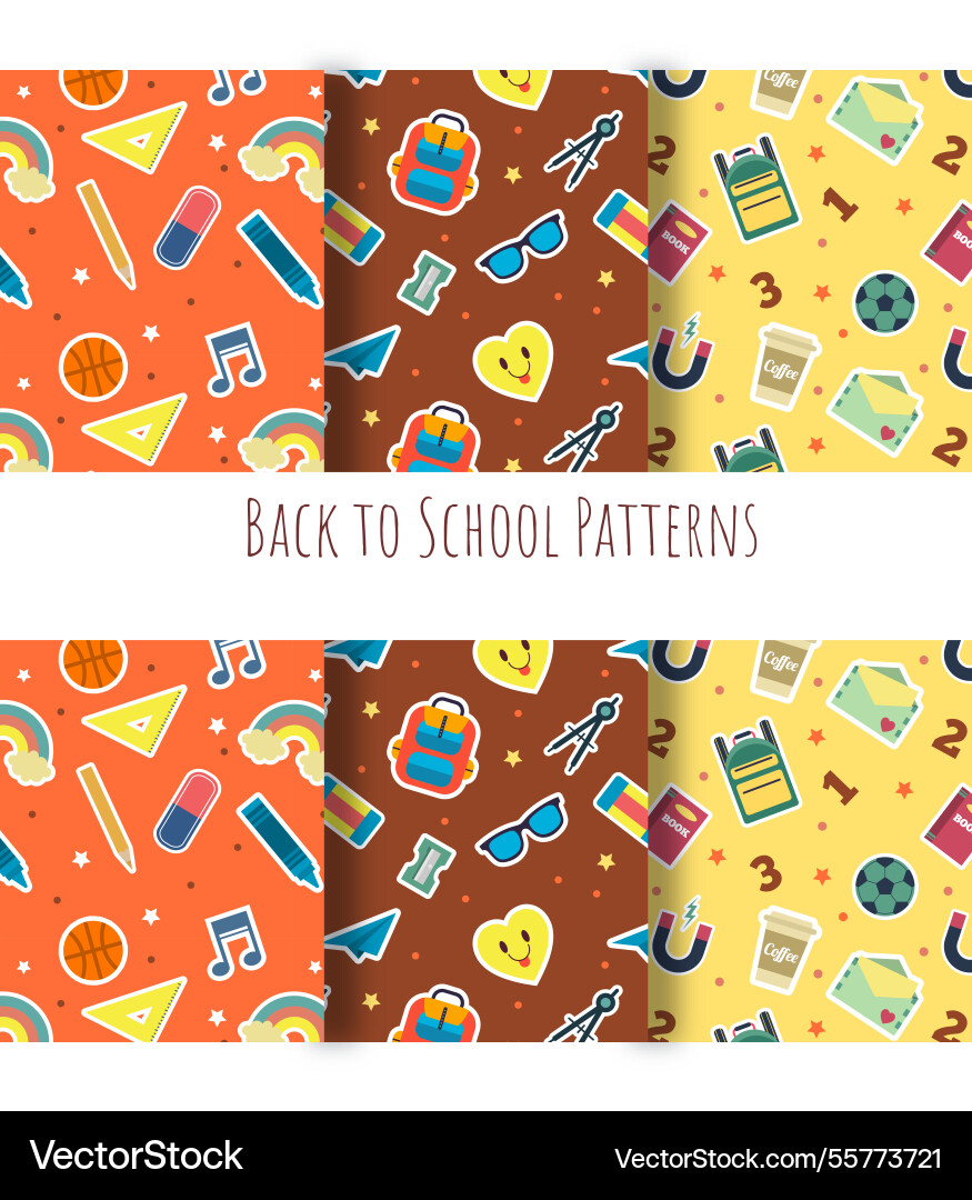 Back to school patterns collection with elements Vector Image