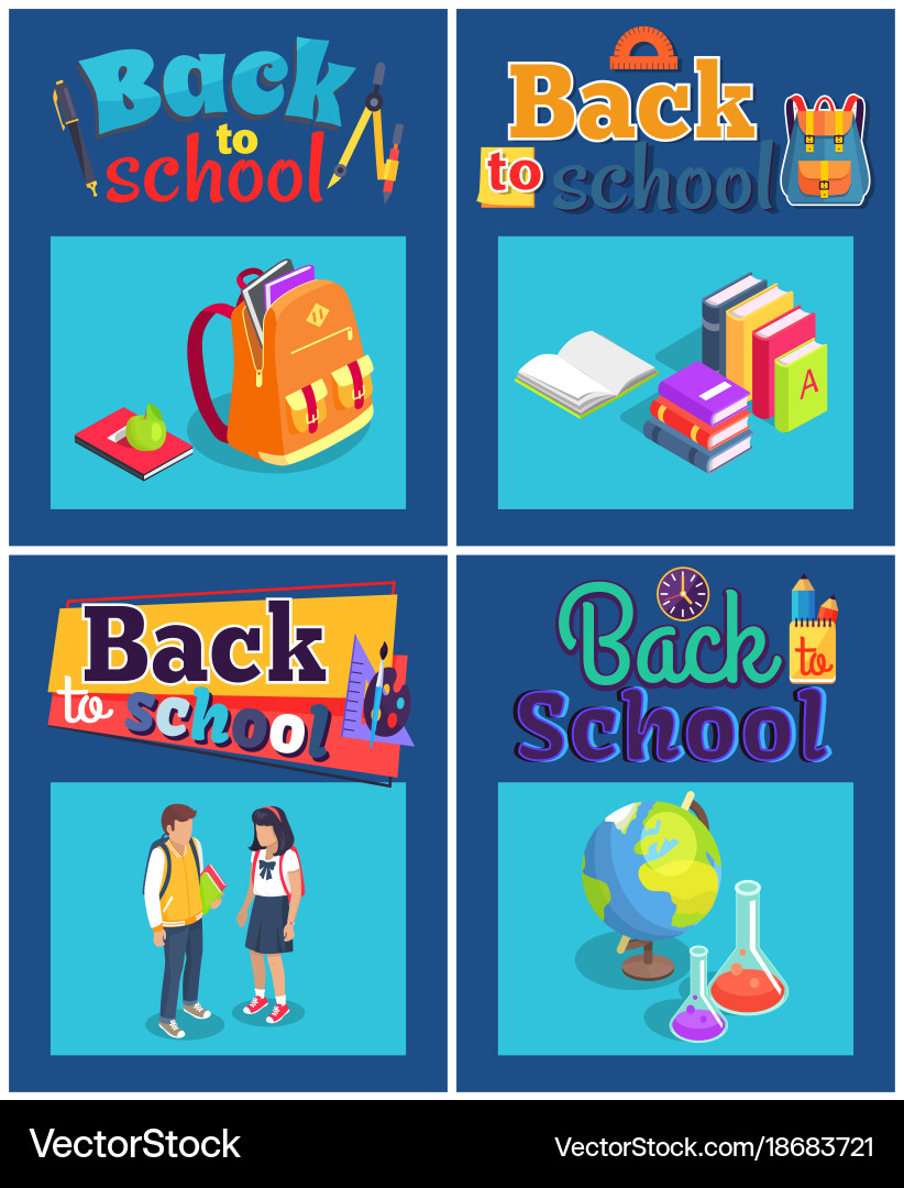 Back to school set of posters with various objects vector image