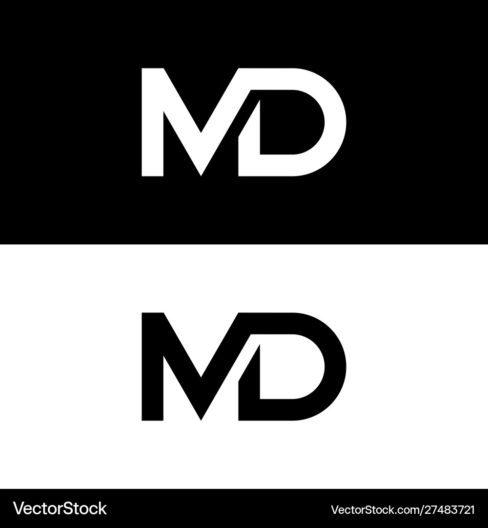 Black and white letter m d logo design Royalty Free Vector