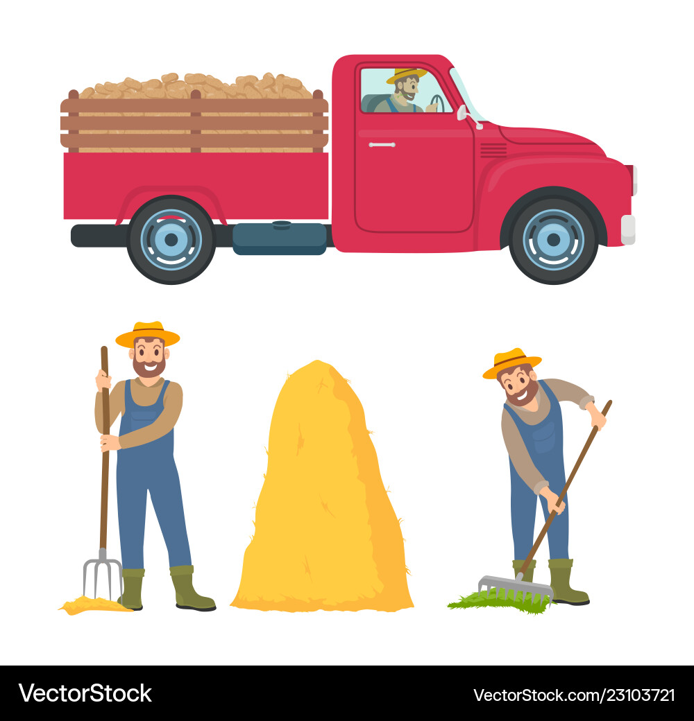 Farming man with rake set Farming man with rake set Vector Image