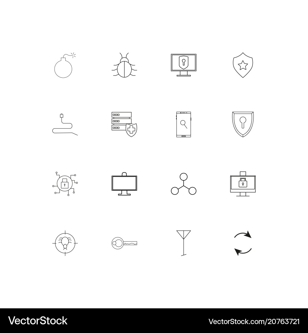 Internet security linear thin icons set outlined vector image