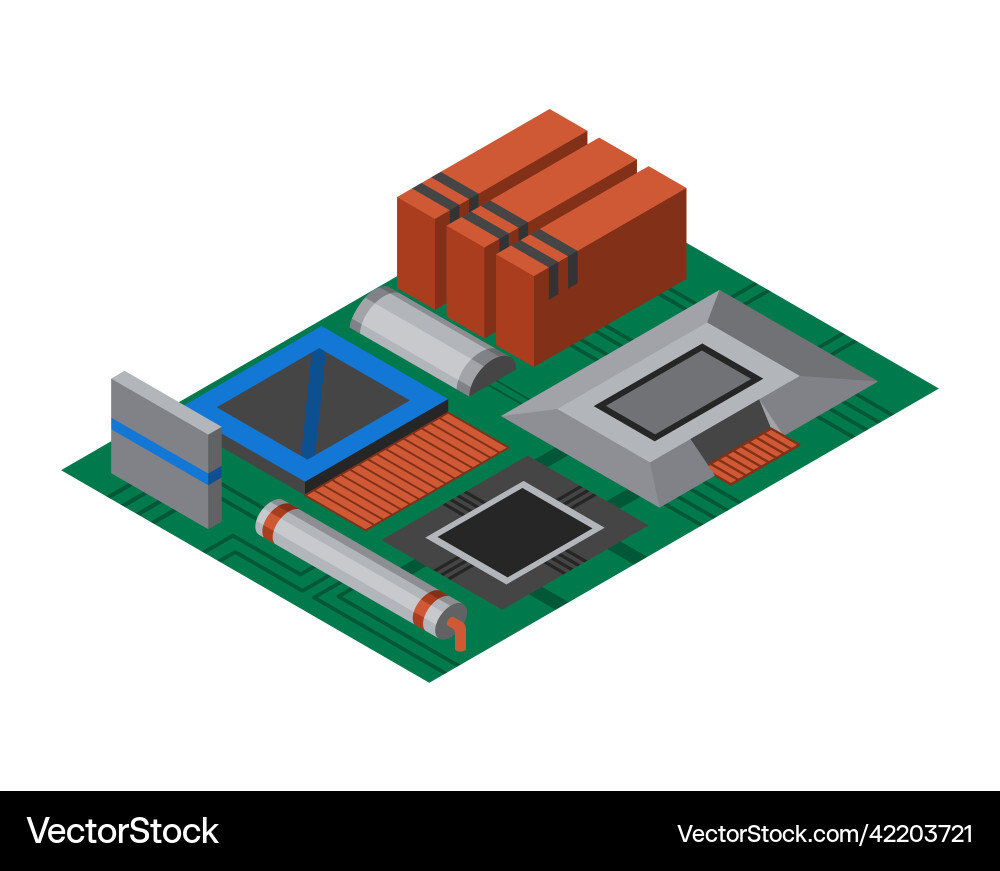 Isometric circuit board with electronic components Isometric circuit board with electronic components vector image