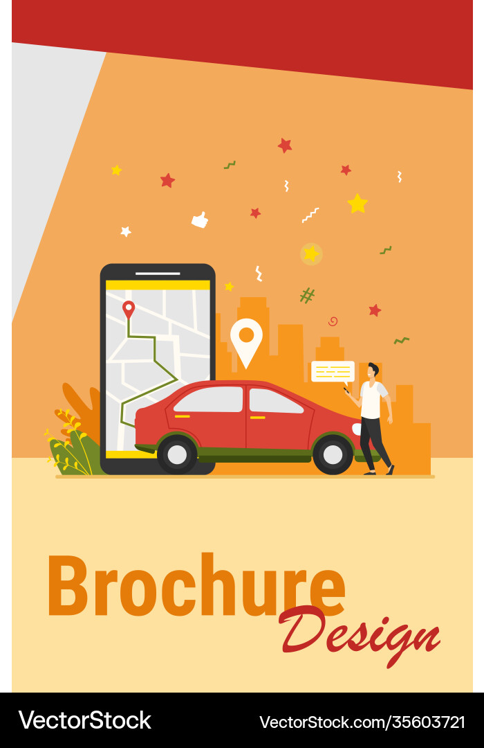 Man with map on smartphone renting car vector image