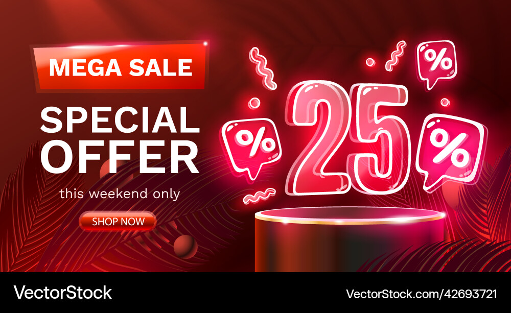 Mega Verkauf Sonderangebot Neon 25 aus Banner Mega Verkauf Sonderangebot Neon 25 aus Banner vektorbild