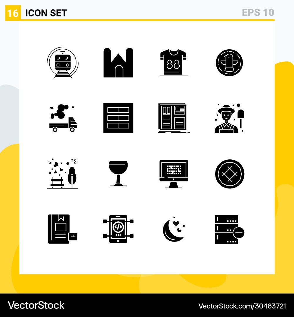 Mobile interface solid glyph set 16 pictograms Vector Image