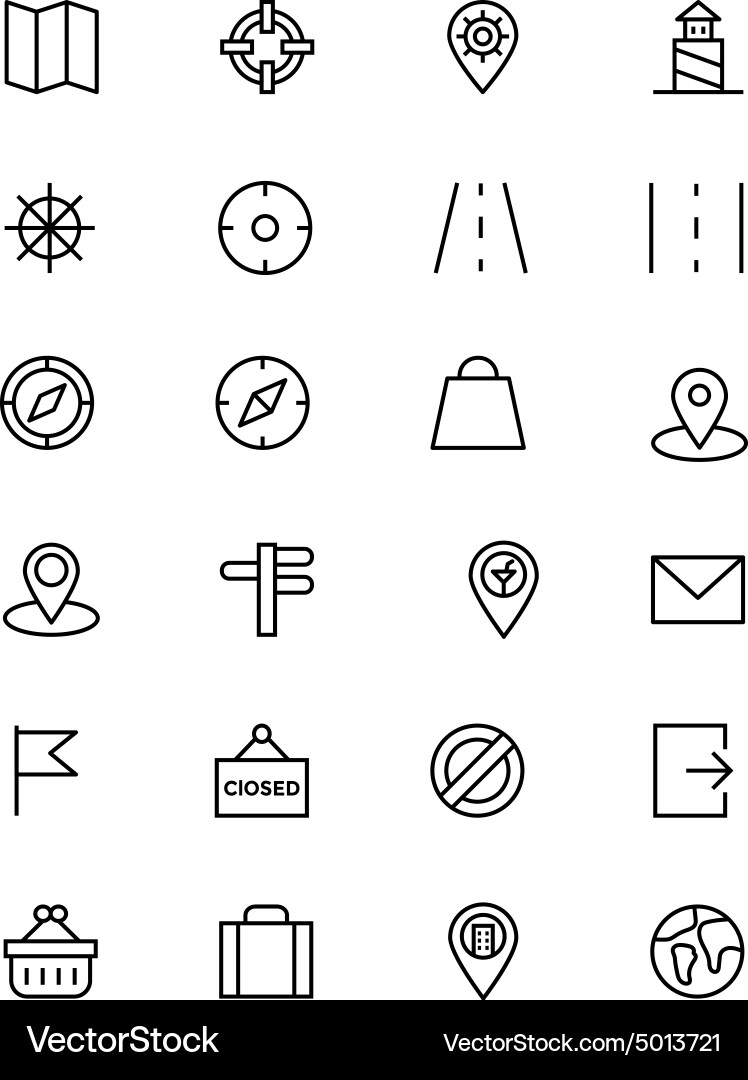 Navigation & Map Line Icons Vektorbild