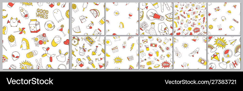 Retro Patch Doodle Pattern vector image