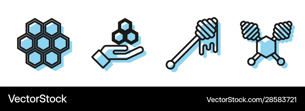 Set line honey dipper stick with dripping Vector Image