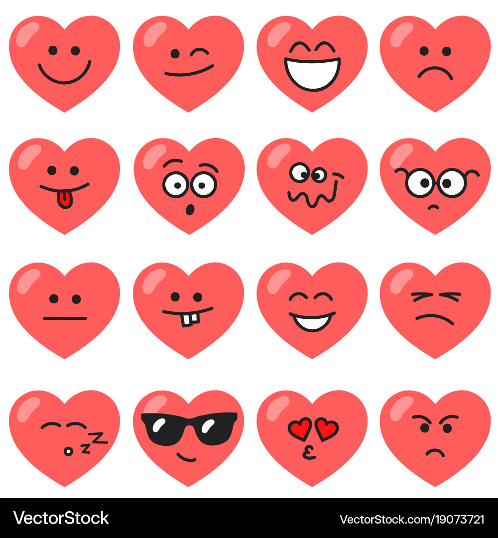 Set of red hearts with different emotions Vector Image
