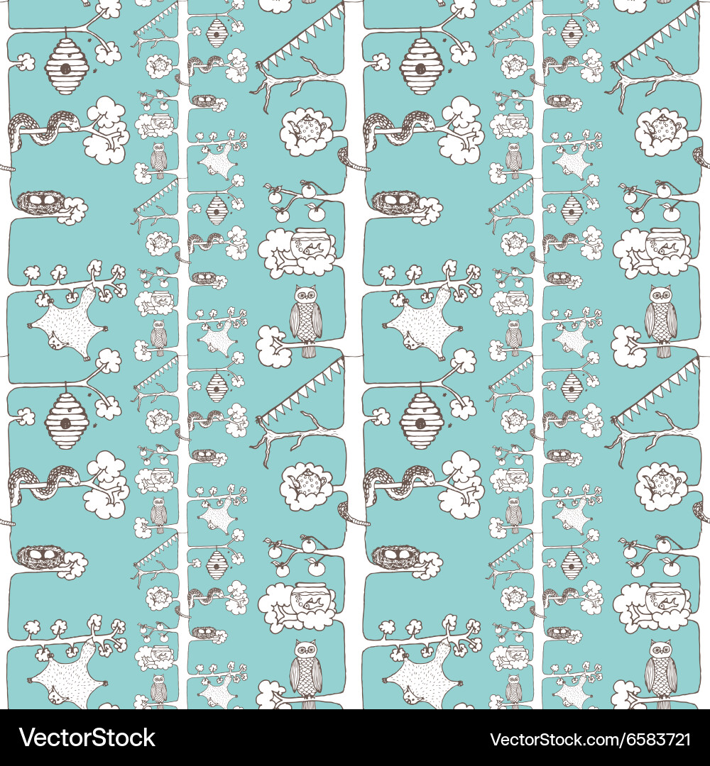 Sketch trees pattern with inhabitants Vector Image