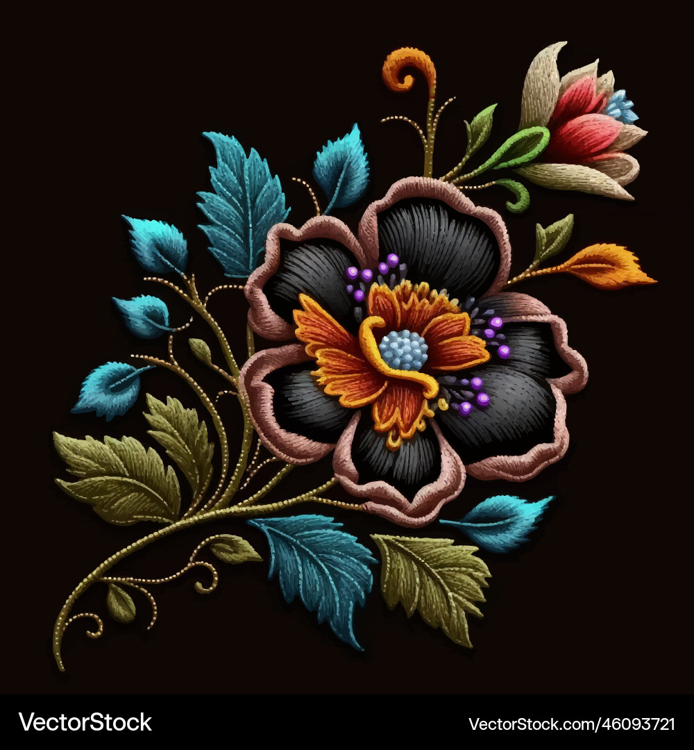Tapestry colorful flower branch leaves pattern Vector Image