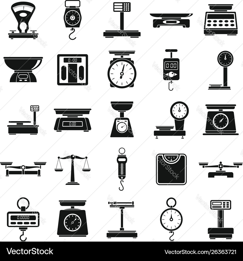 Weigh scales tool icons set simple style Weigh scales tool icons set simple style vector image