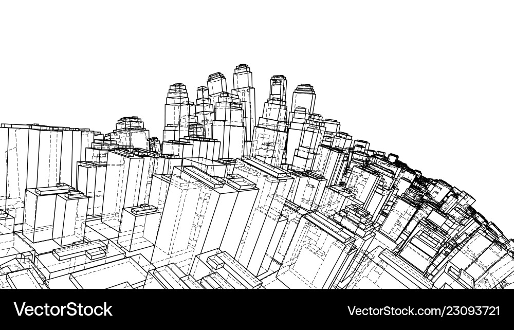 Wire-frame twisted city blueprint style Vector Image