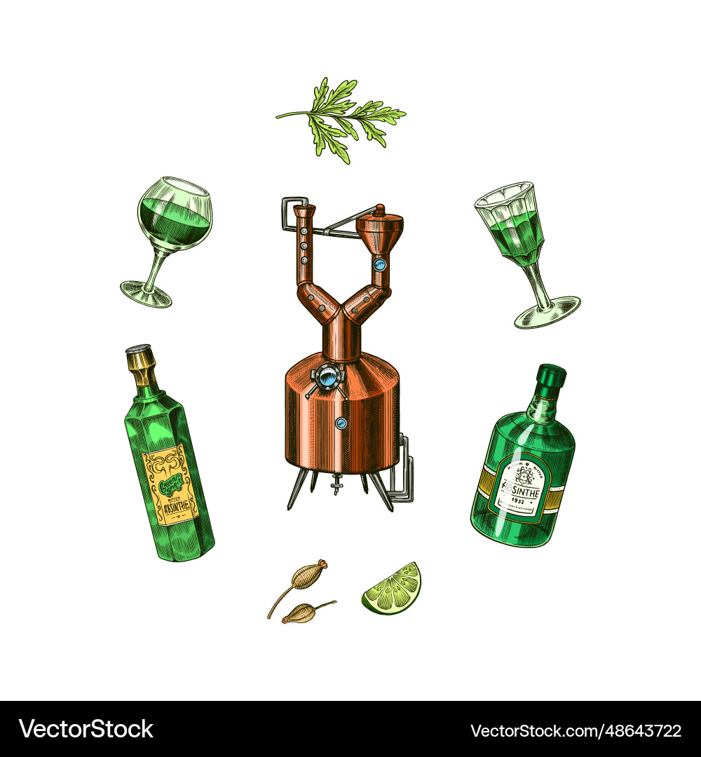 Bottle of absinthe glass shot woman holding Bottle of absinthe glass shot woman holding vector image