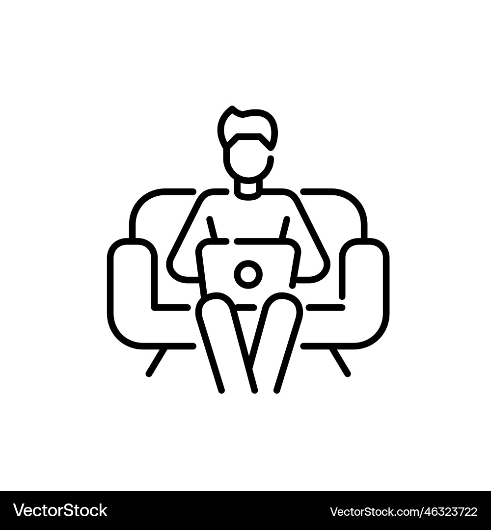 Guy sitting on a sofa with computer working Guy sitting on a sofa with computer working Vector Image