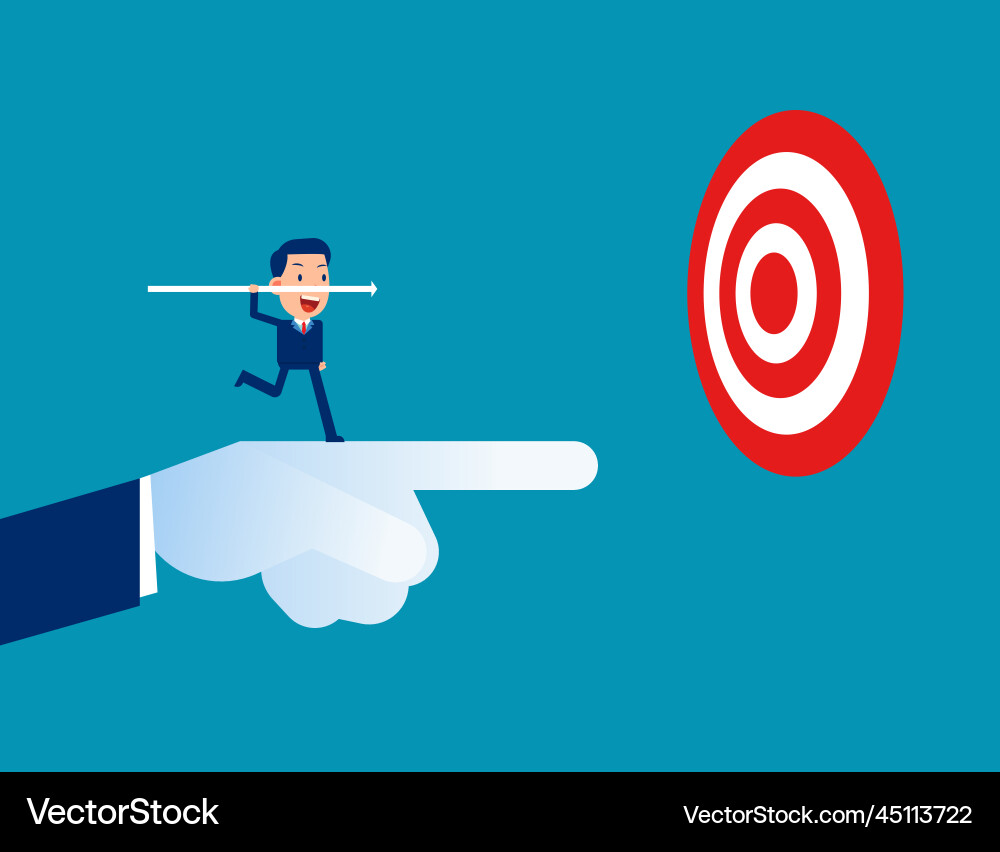 Leader pointing to target with colleague throwing Leader pointing to target with colleague throwing vector image
