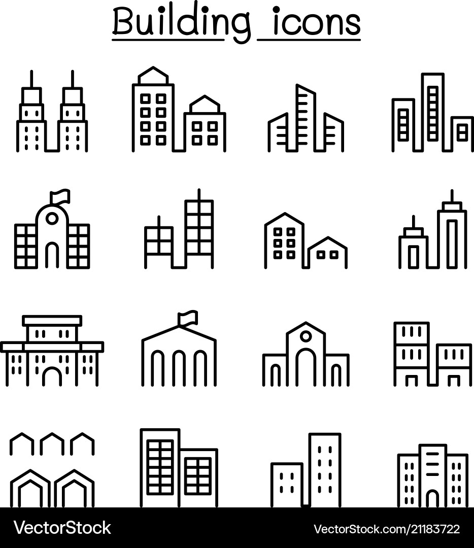 Modern Building Icon Set - Thin Line Style vector image