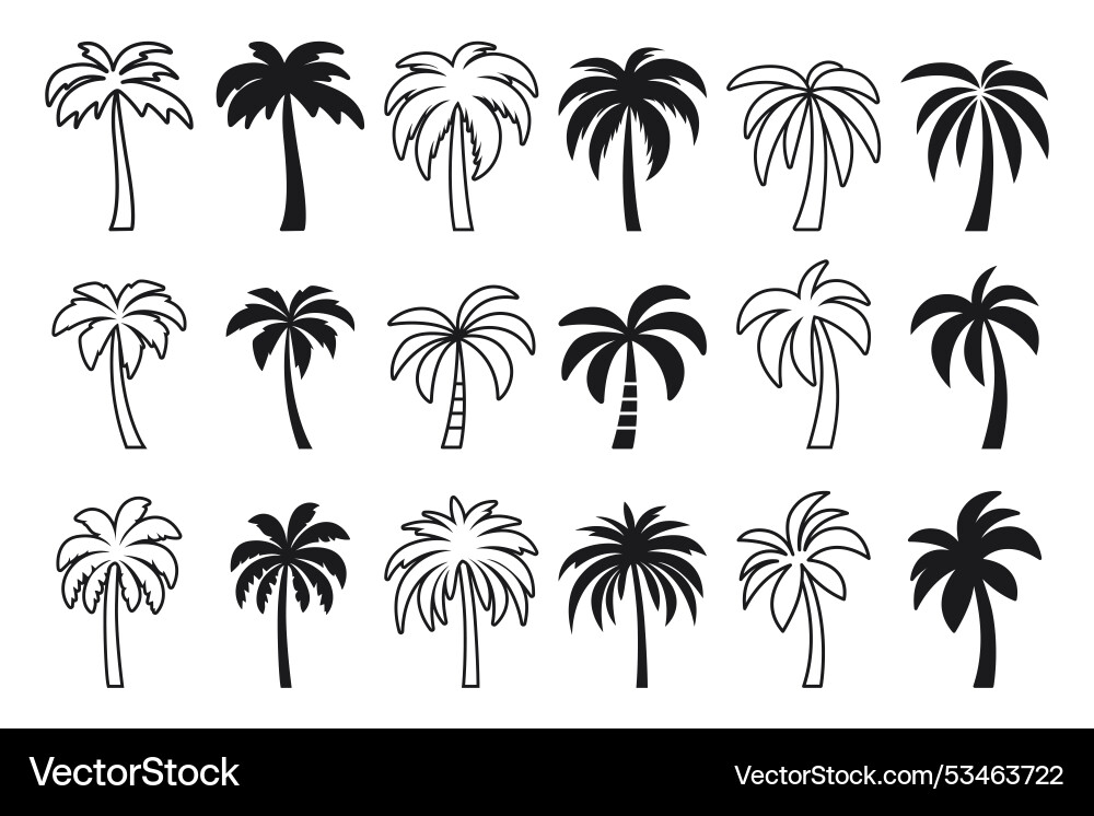 Monochrome Palm Tree Icon Set Vektorbild