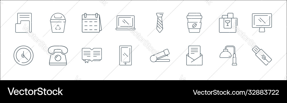 Office items line icons linear set quality Office items line icons linear set quality Vector Image