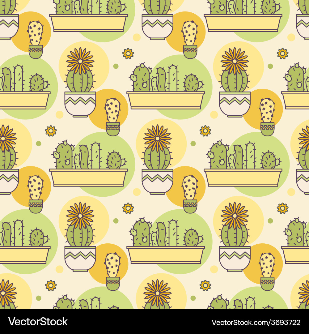 Pattern of cacti linear vector image