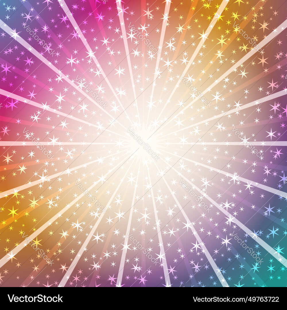 Raindow gradient background with rays and stars Vector Image