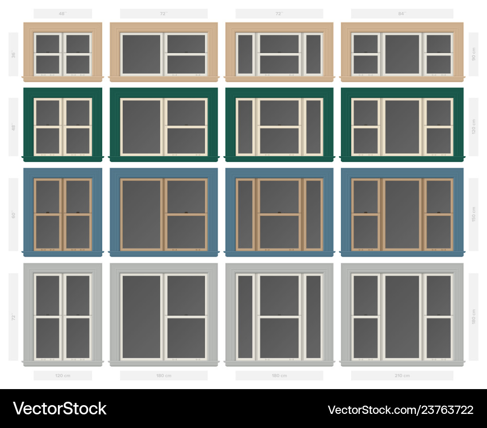 Single hung non bar composite window set Single hung non bar composite window set vector image
