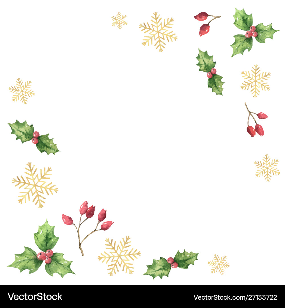 Watercolor christmas card with green leaves Watercolor christmas card with green leaves vector image
