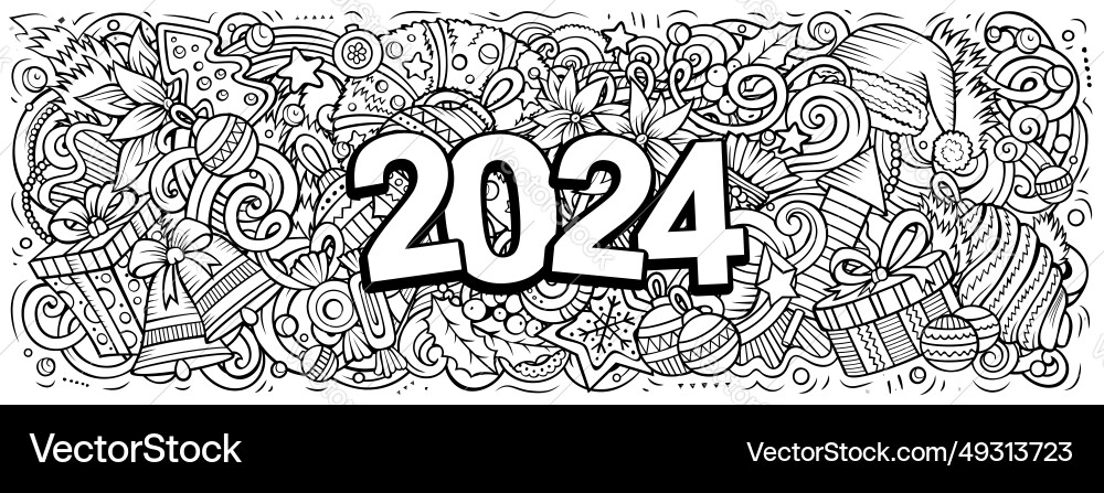 2024 doodles horizontal new year 2024 doodles horizontal new year vector image