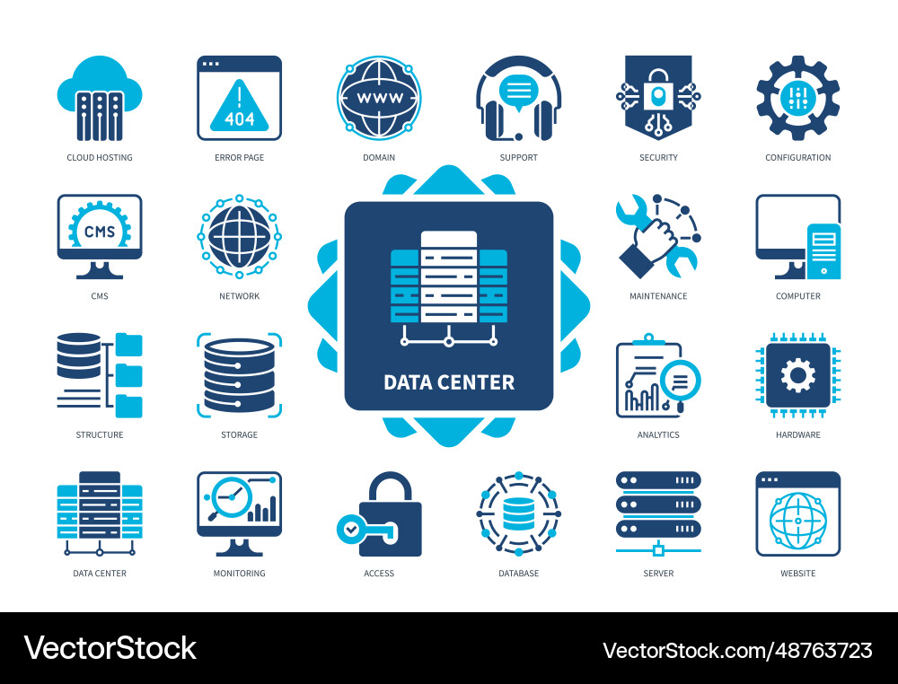 Data Center Icon Set - Server & Network vector image