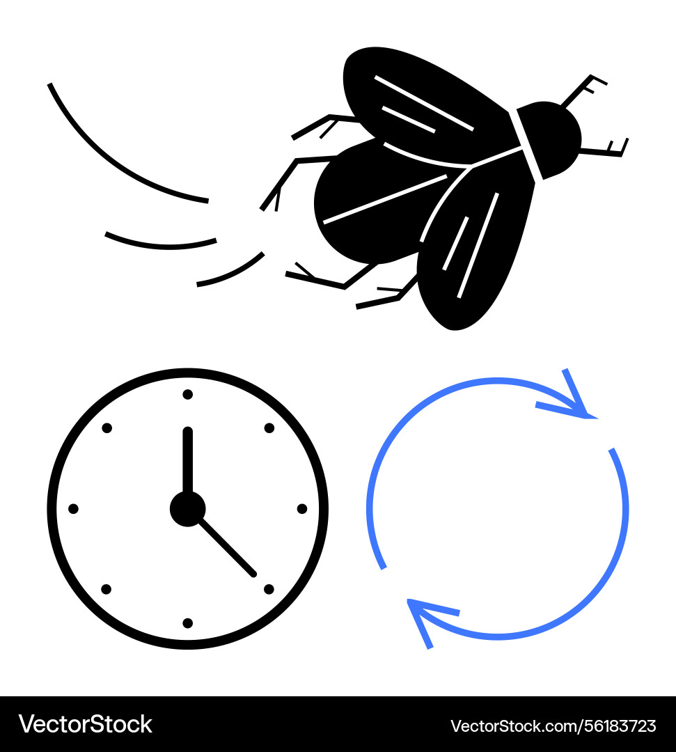 Fly in motion with clock and circular arrows Fly in motion with clock and circular arrows vector image