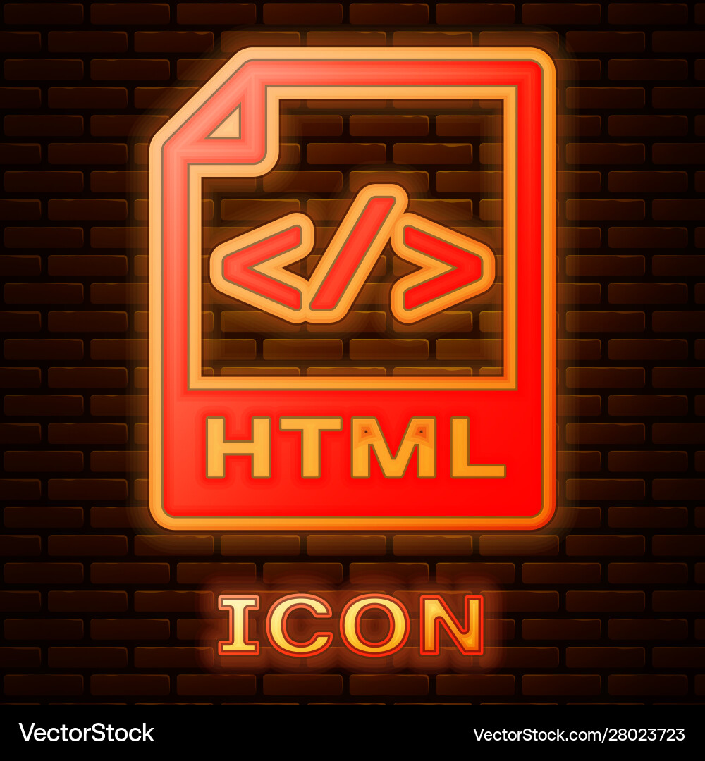Glowing neon html file document download Glowing neon html file document download vector image