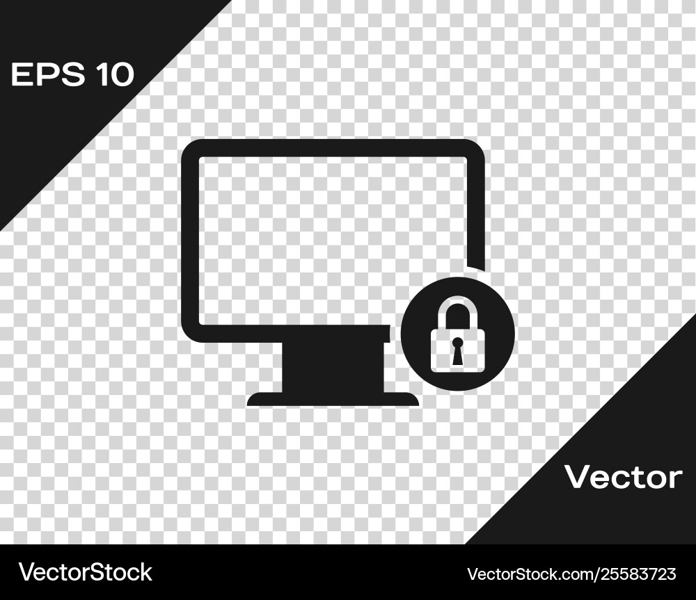 Grey lock on computer monitor screen icon isolated Grey lock on computer monitor screen icon isolated vector image
