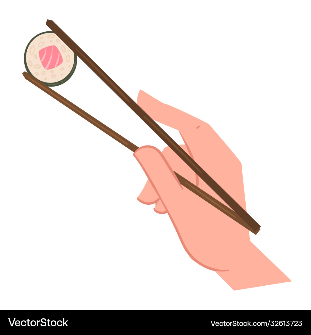 Hand holding chopsticks with sushi seafood vector image