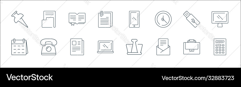 Office items line icons linear set quality Office items line icons linear set quality Vector Image