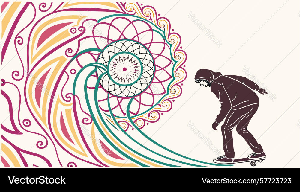 Person running in abstract spiral pattern art vector image