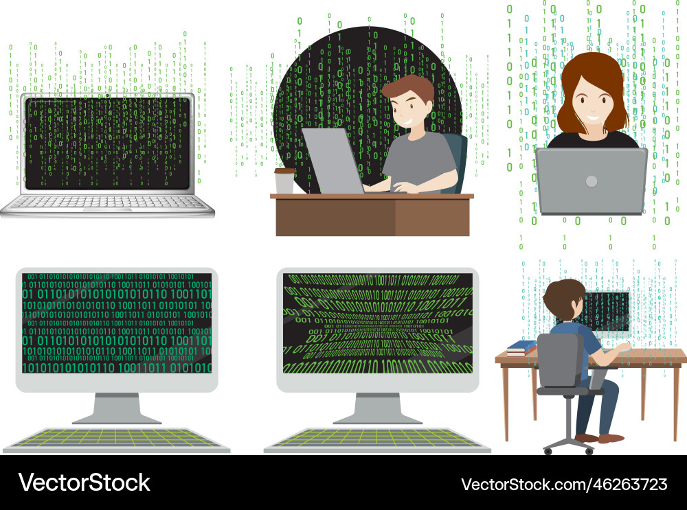 Set of mix the computer code vector image