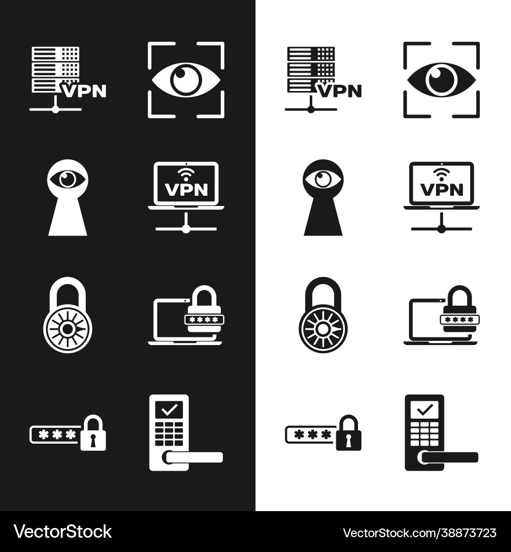 Set vpn computer network keyhole with eye server Vector Image