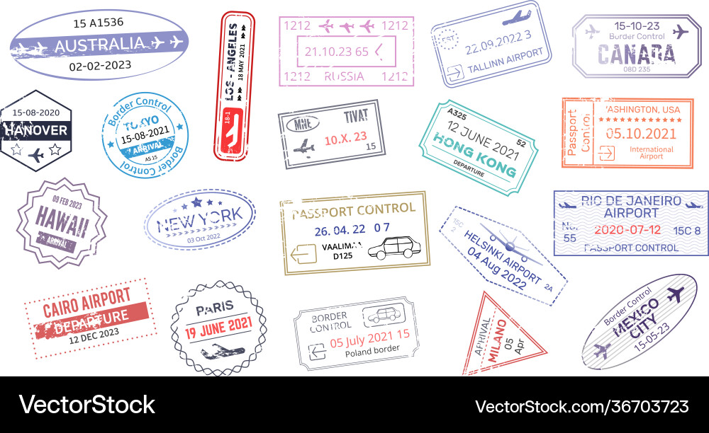 Stamp in passport for traveling an open Stamp in passport for traveling an open vector image