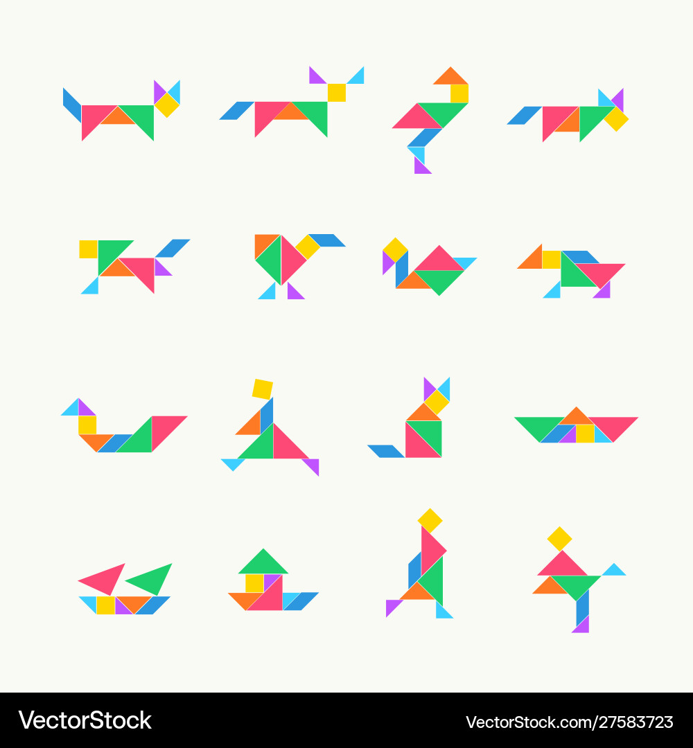 Tangram puzzle square set triangle Tangram puzzle square set triangle vector image