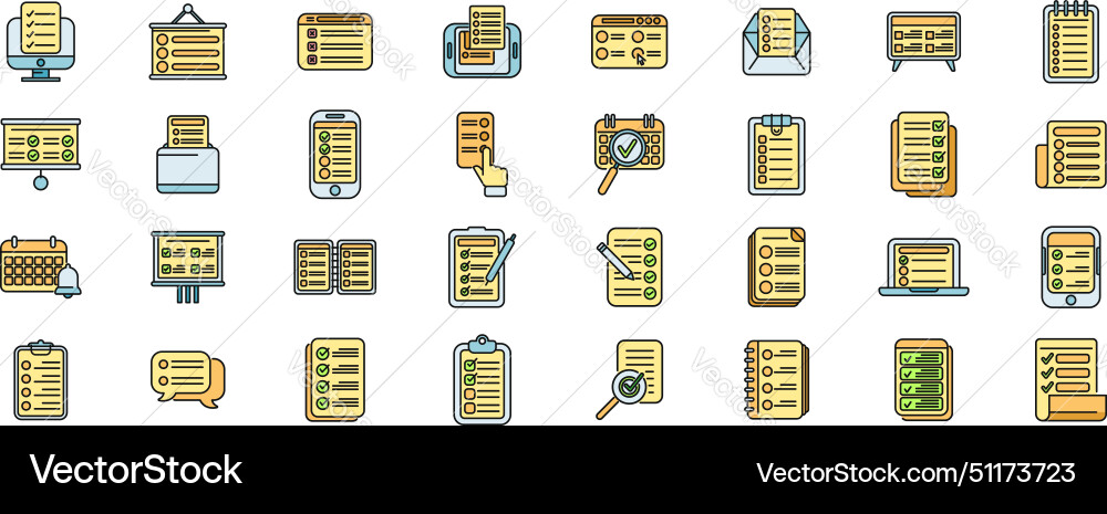 Task schedule icons set color line Task schedule icons set color line vector image