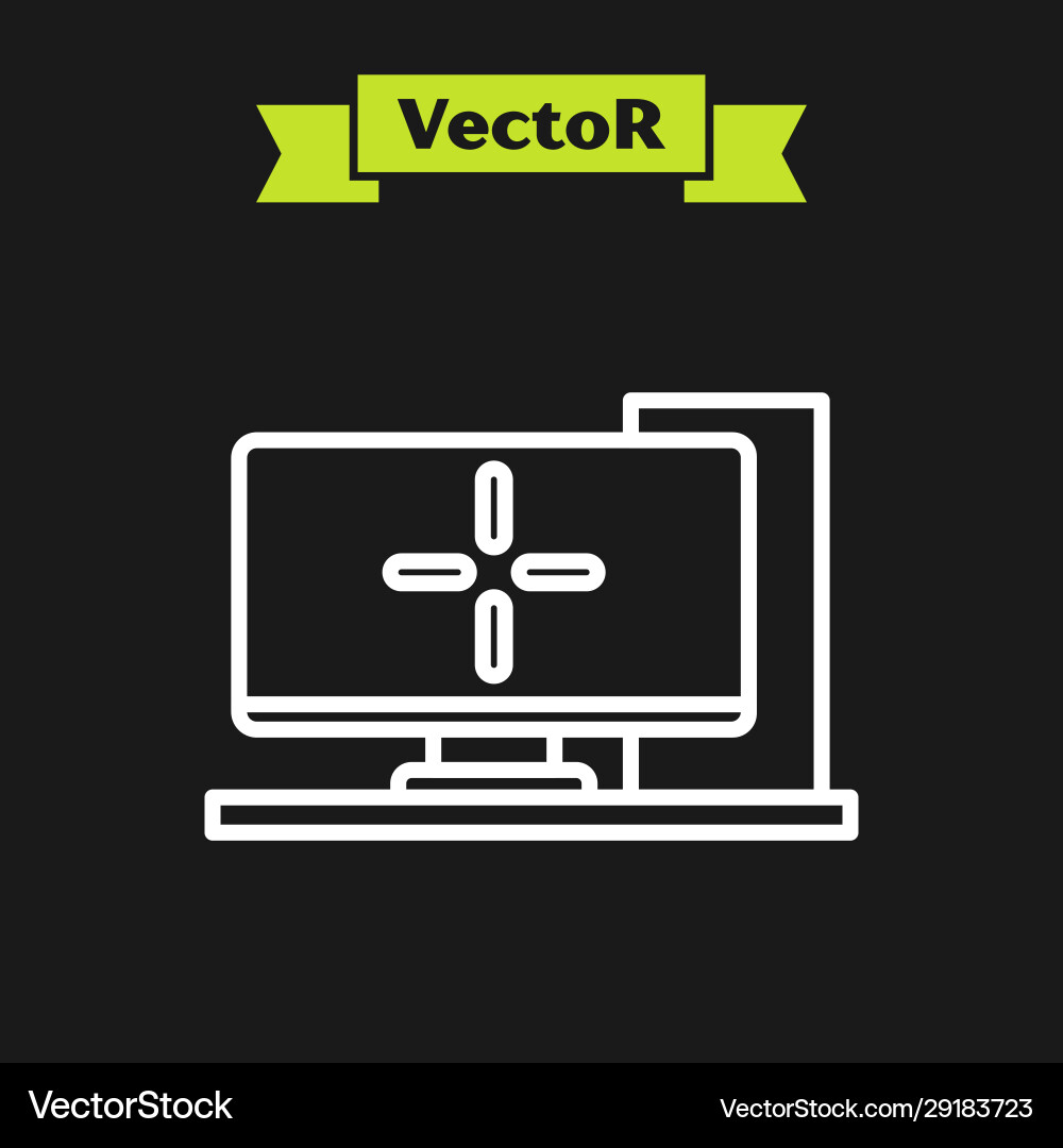 White line computer monitor icon isolated on black White line computer monitor icon isolated on black vector image