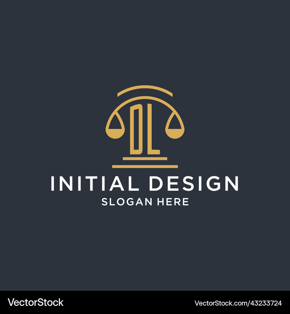 Dl initial with scale of justice logo design vector image
